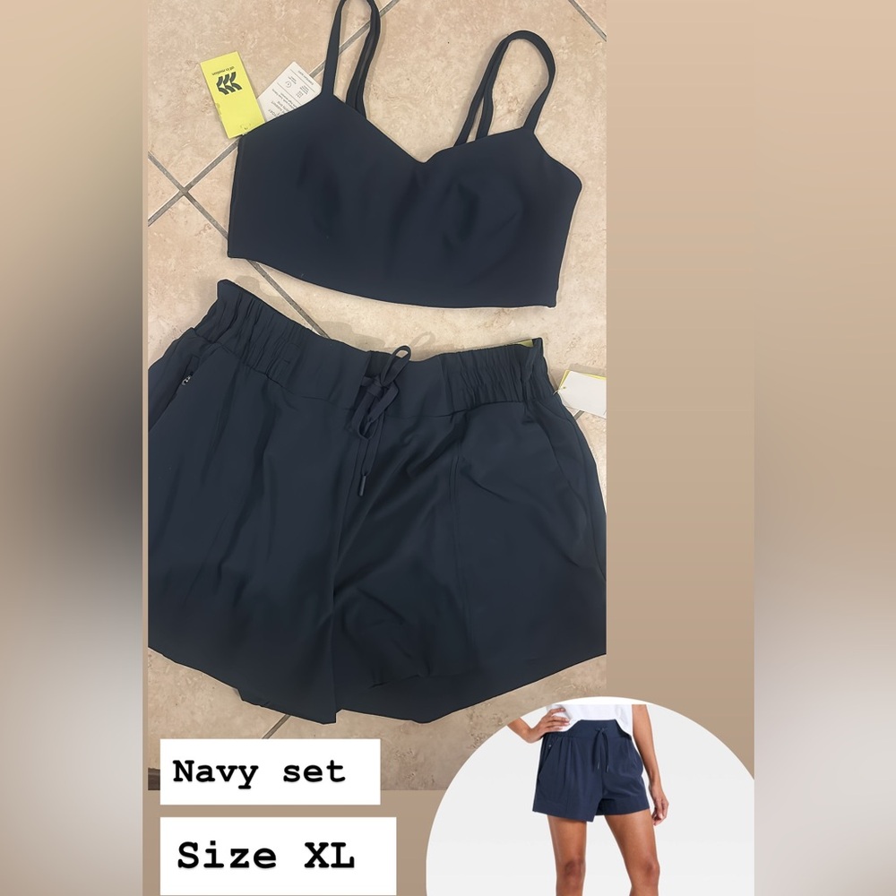 all in motion Navy Drawstring Athletic Shorts and sport bra